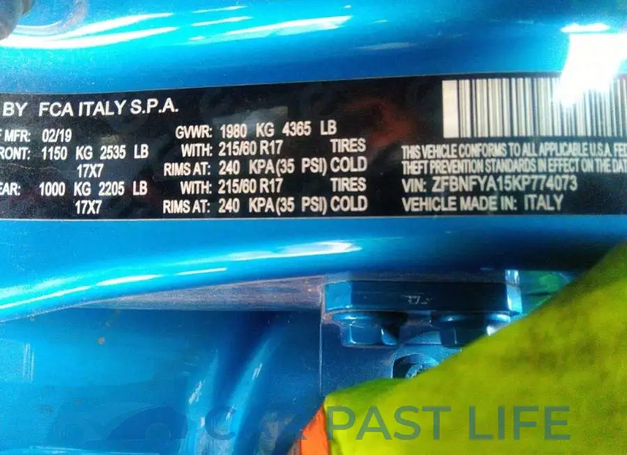 ZFBNFYA15KP774073# 9