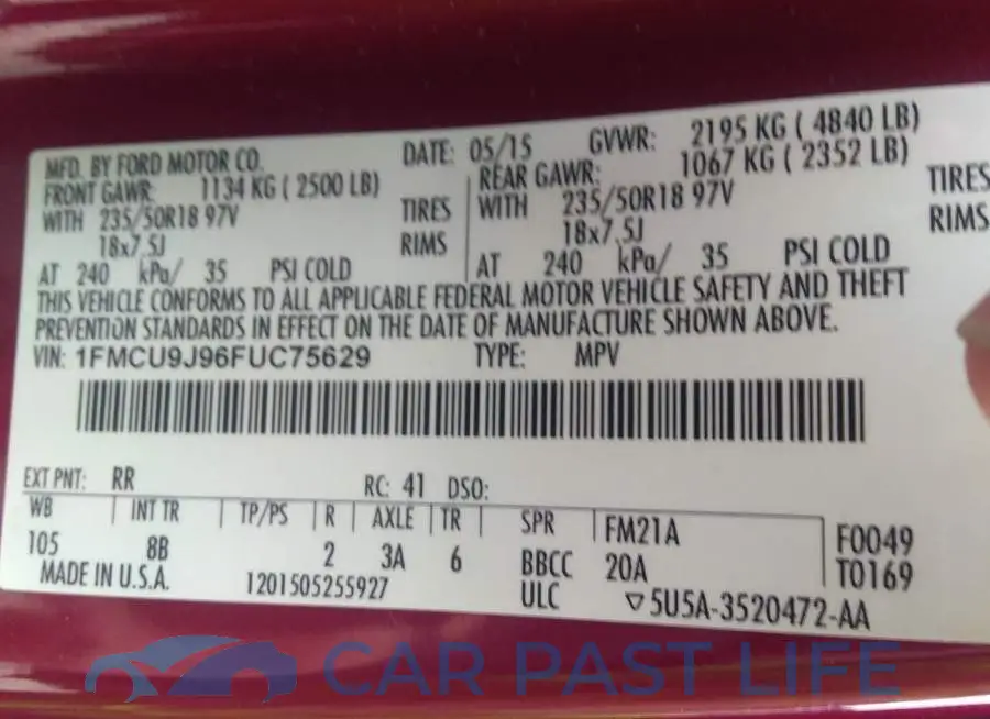 1FMCU9J96FUC75629# 9