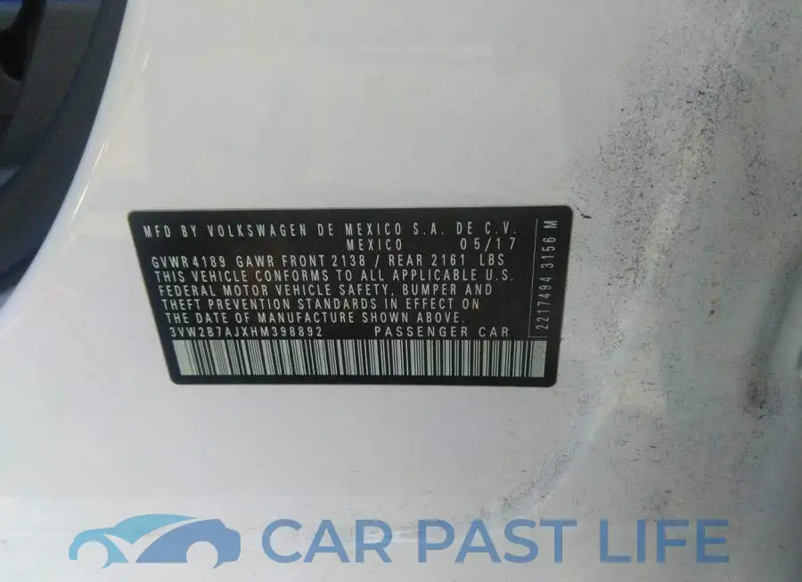 3VW2B7AJXHM398892# 9