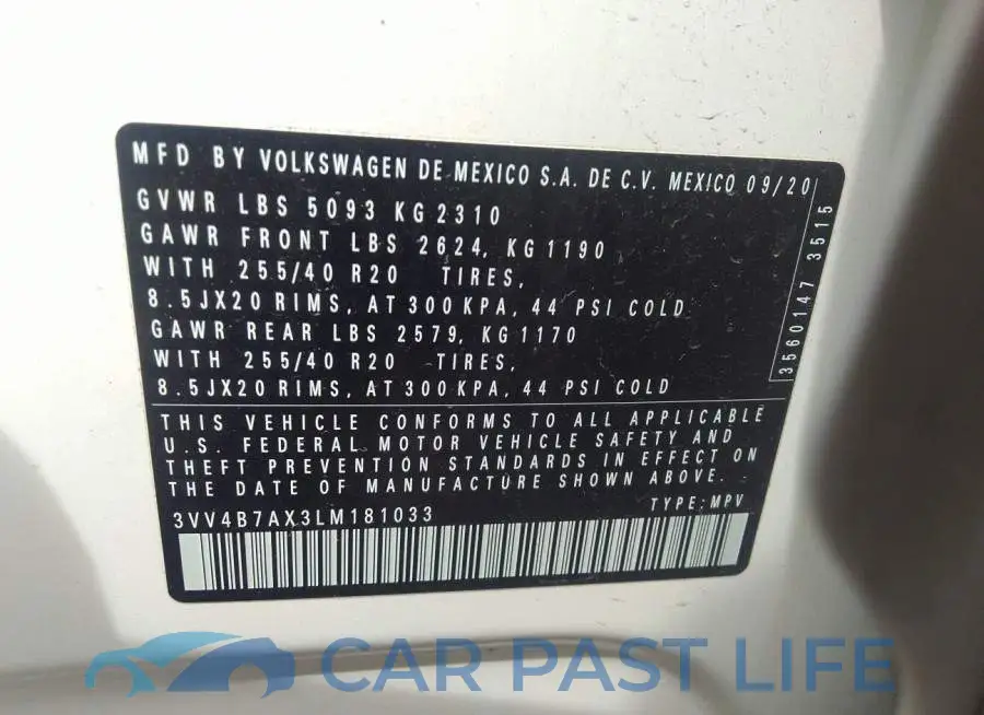 3VV4B7AX3LM181033# 9