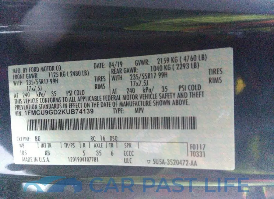1FMCU9GD2KUB74139# 9