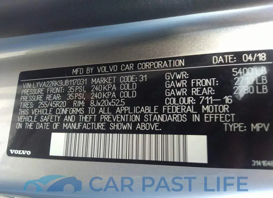 LYVA22RK9JB117031# 9
