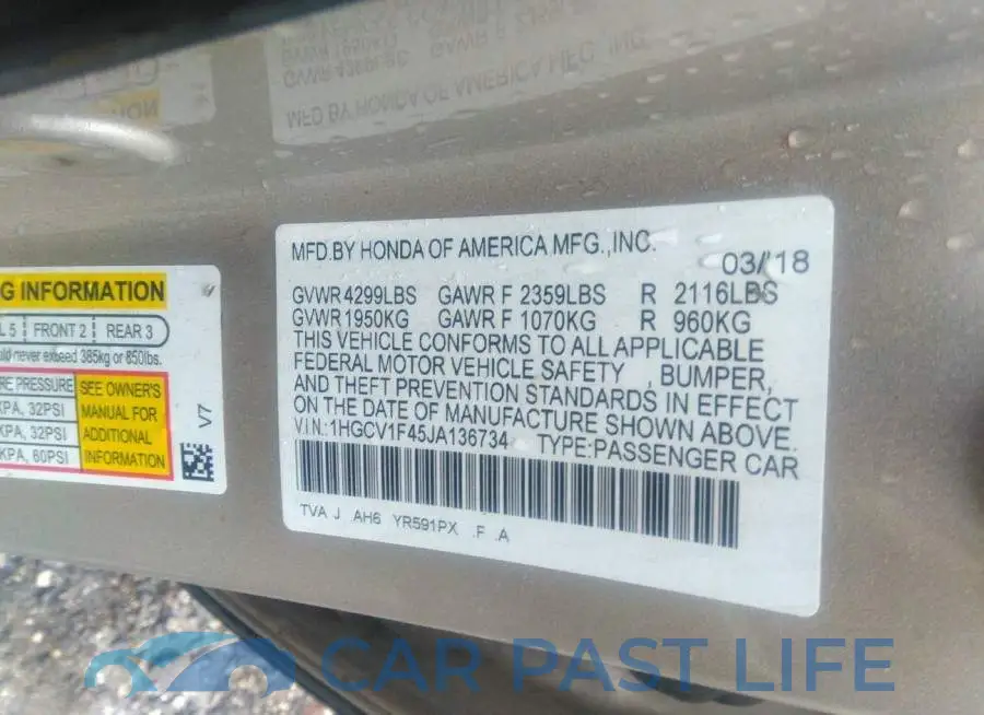1HGCV1F45JA136734# 9