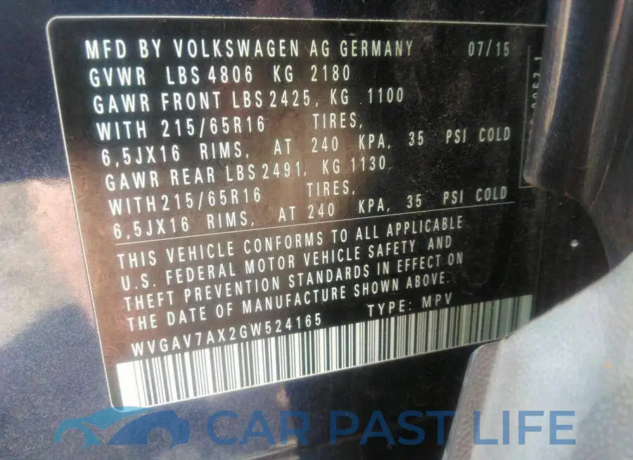 WVGAV7AX2GW524165# 9