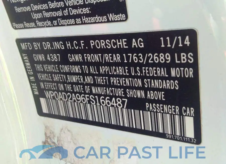 WP0AD2A96FS166487# 9