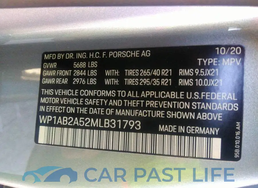 WP1AB2A52MLB31793# 9