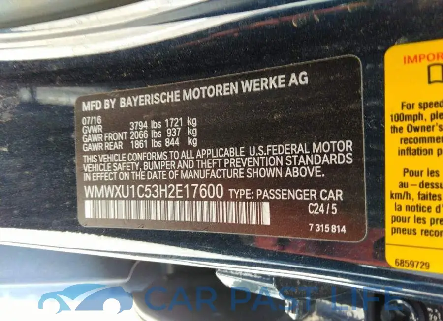 WMWXU1C53H2E17600# 9