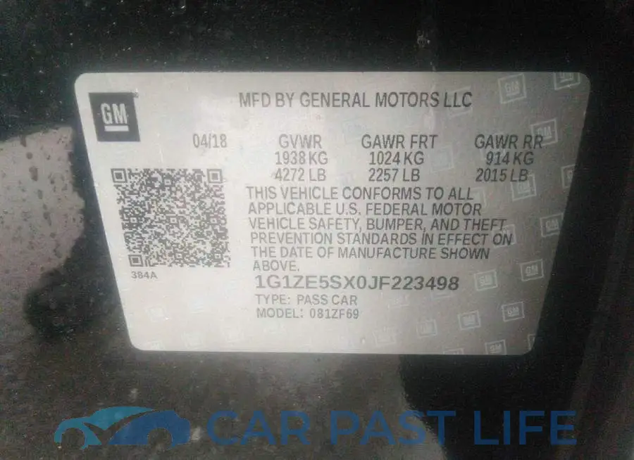 1G1ZE5SX0JF223498# 9
