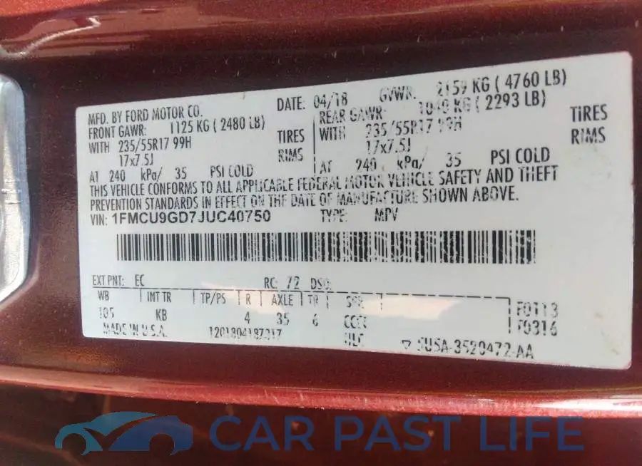 1FMCU9GD7JUC40750# 9
