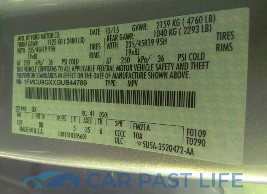 1FMCU9GXXGUB44789# 9