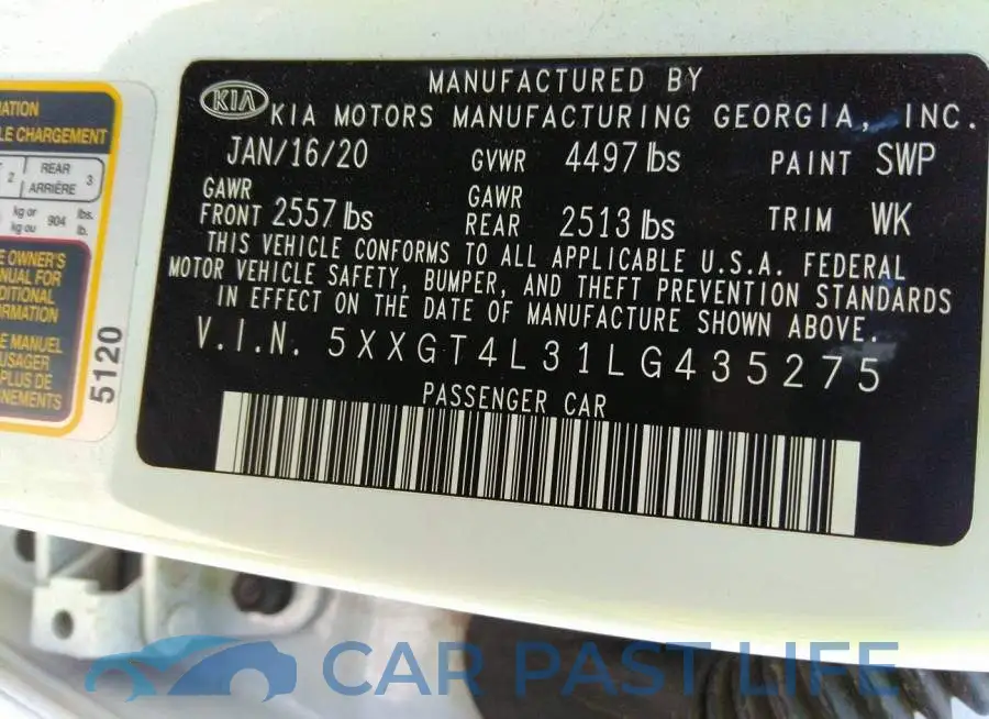 5XXGT4L31LG435275# 9