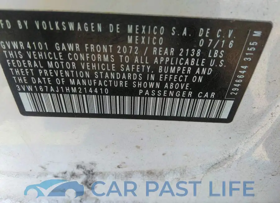 3VW167AJ1HM214410# 9