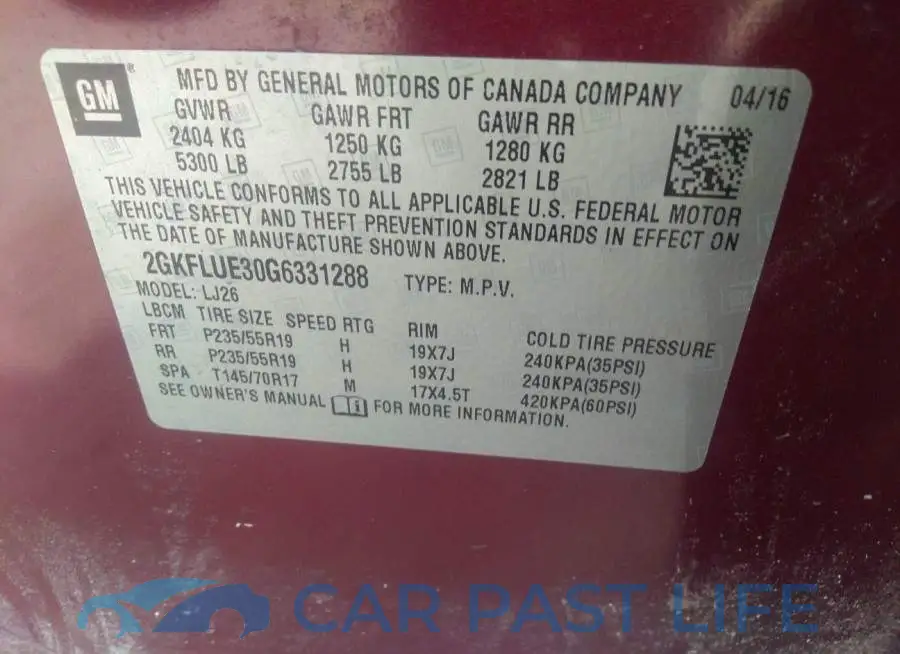 2GKFLUE30G6331288# 9