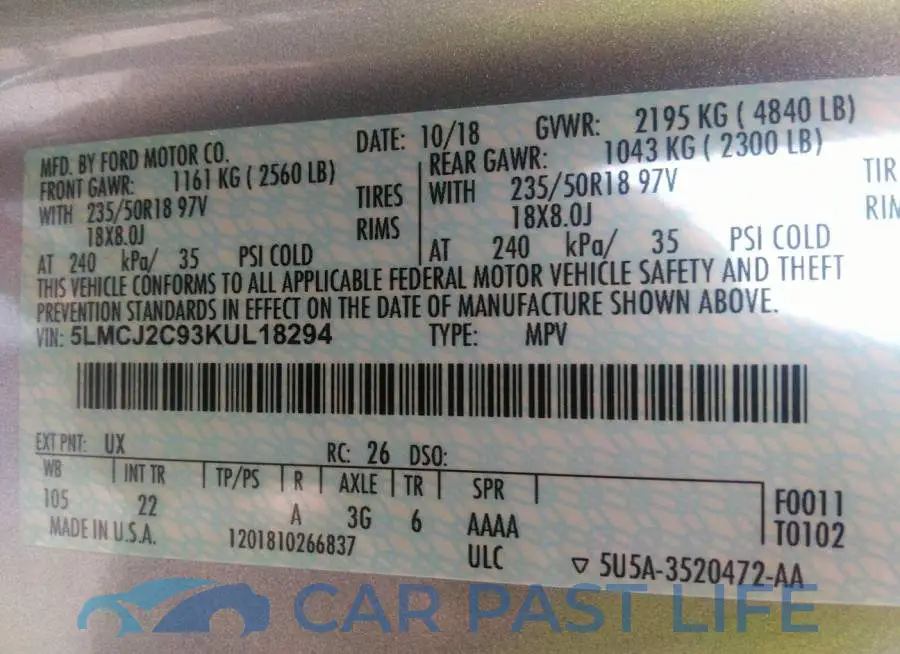 5LMCJ2C93KUL18294# 9