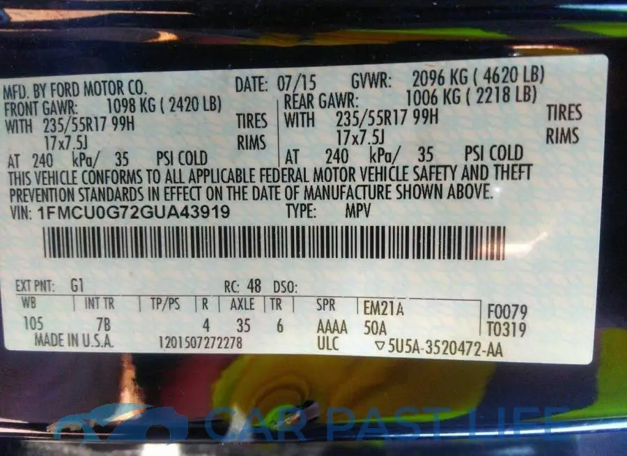 1FMCU0G72GUA43919# 9