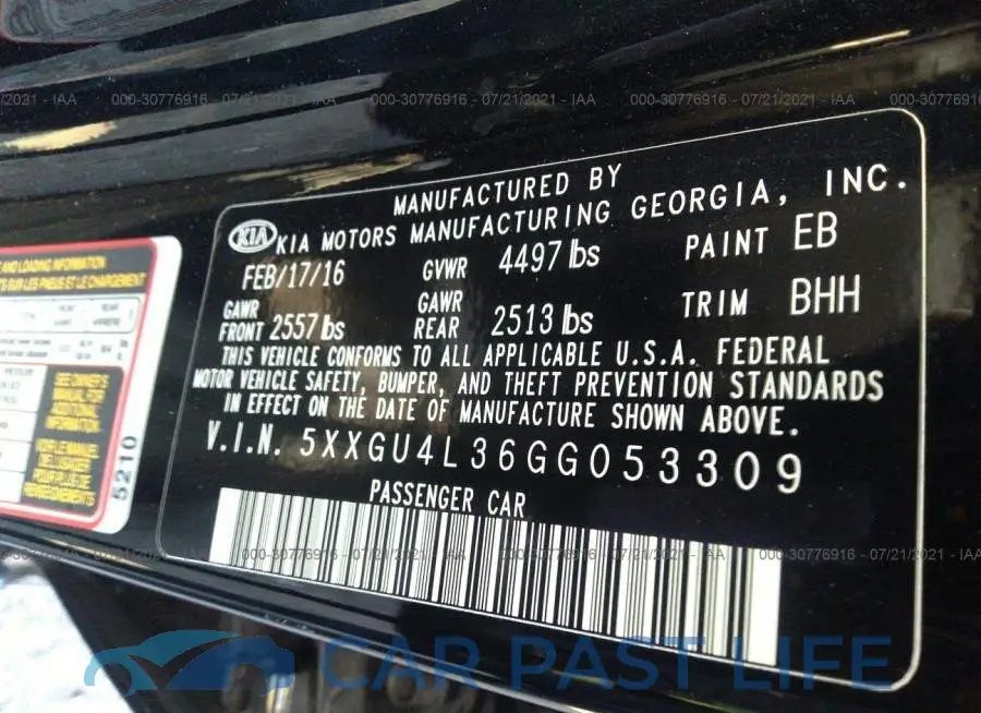 5XXGU4L36GG053309# 9