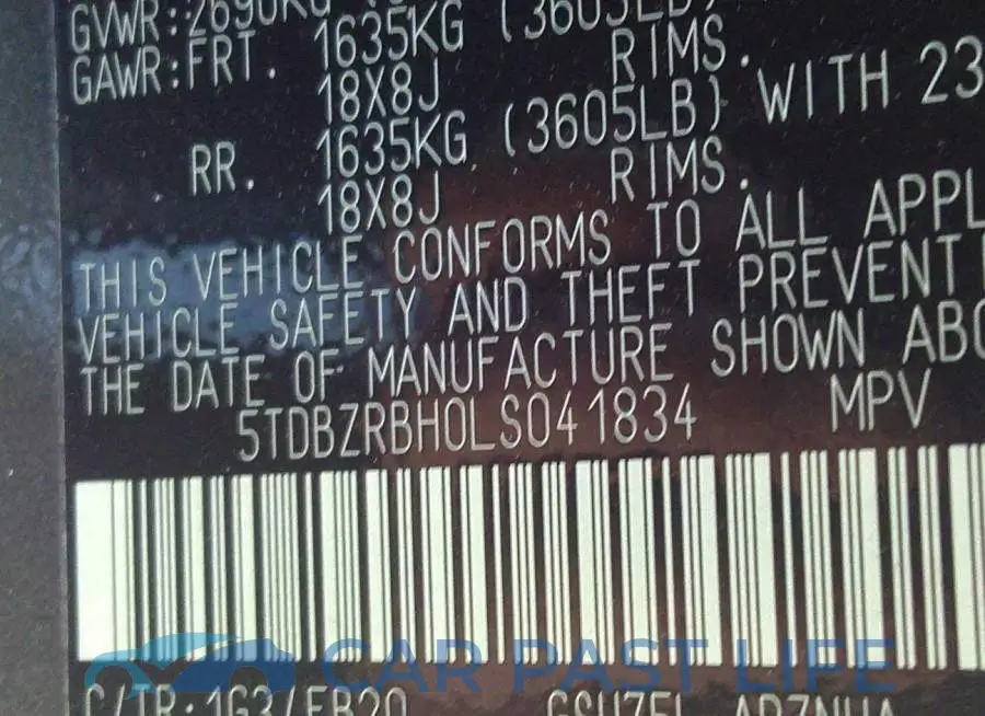 5TDBZRBH0LS041834# 9