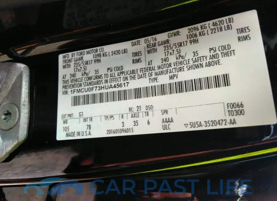 1FMCU0F73HUA45617# 9