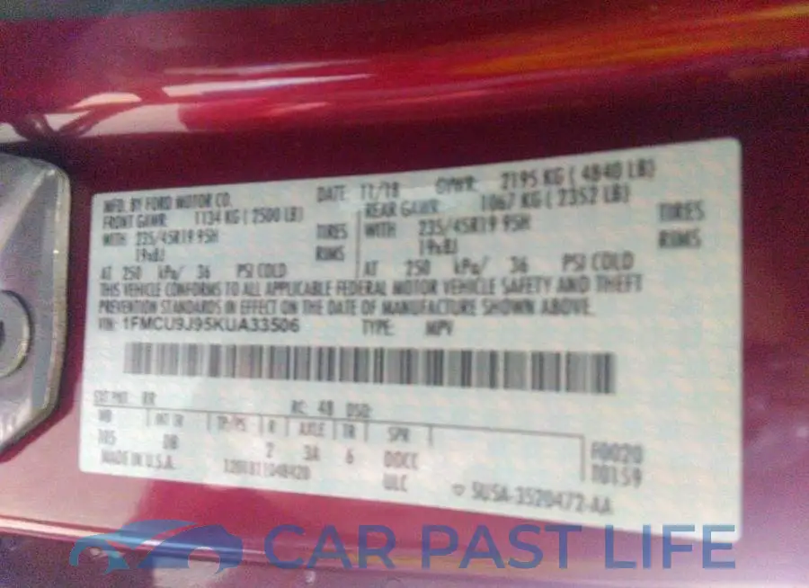 1FMCU9J95KUA33506# 9