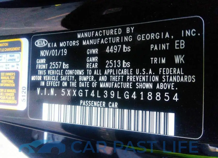 5XXGT4L39LG418854# 9