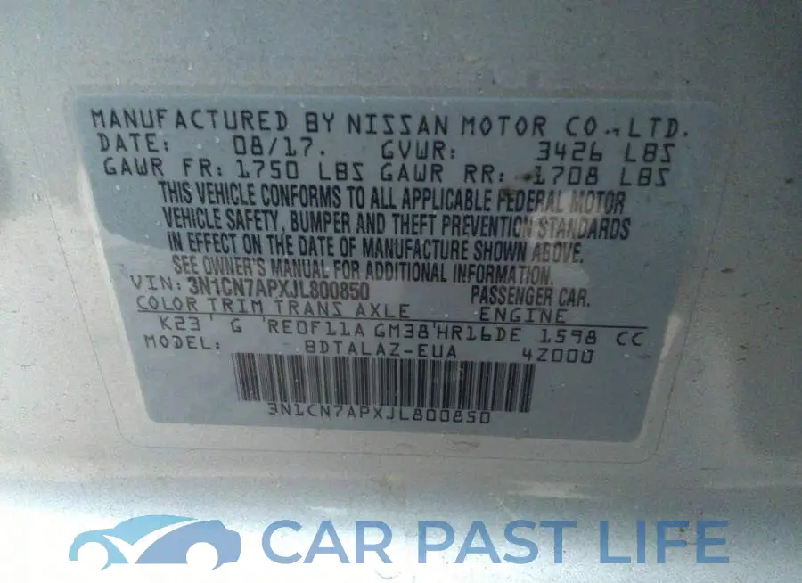 3N1CN7APXJL800850# 9