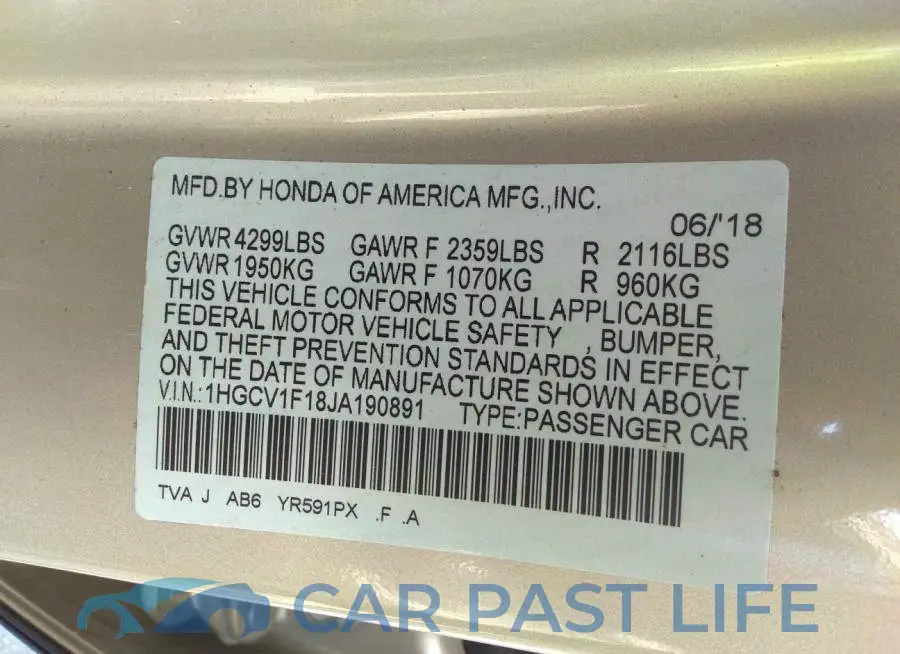 1HGCV1F18JA190891# 9