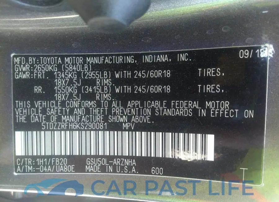 5TDZZRFH6KS290081# 9