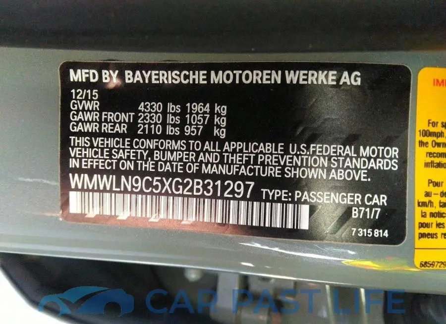 WMWLN9C5XG2B31297# 9