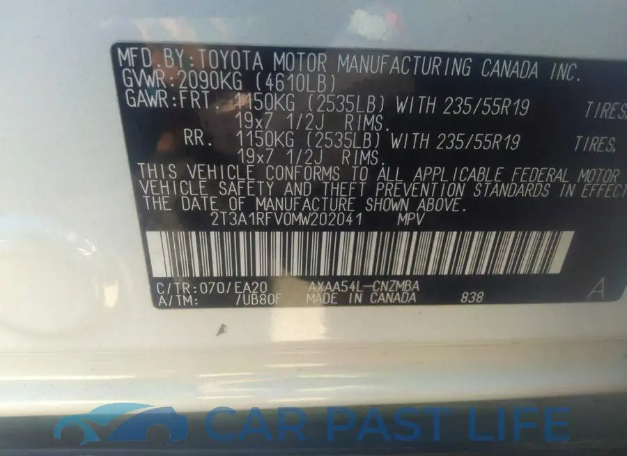 2T3A1RFV0MW202041# 9