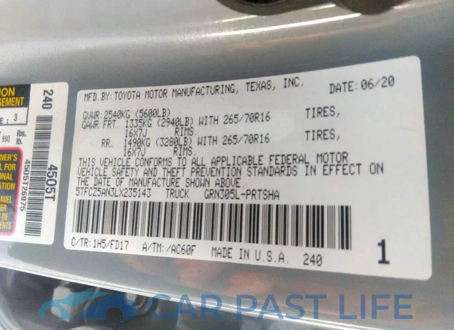 5TFCZ5AN3LX235143# 9