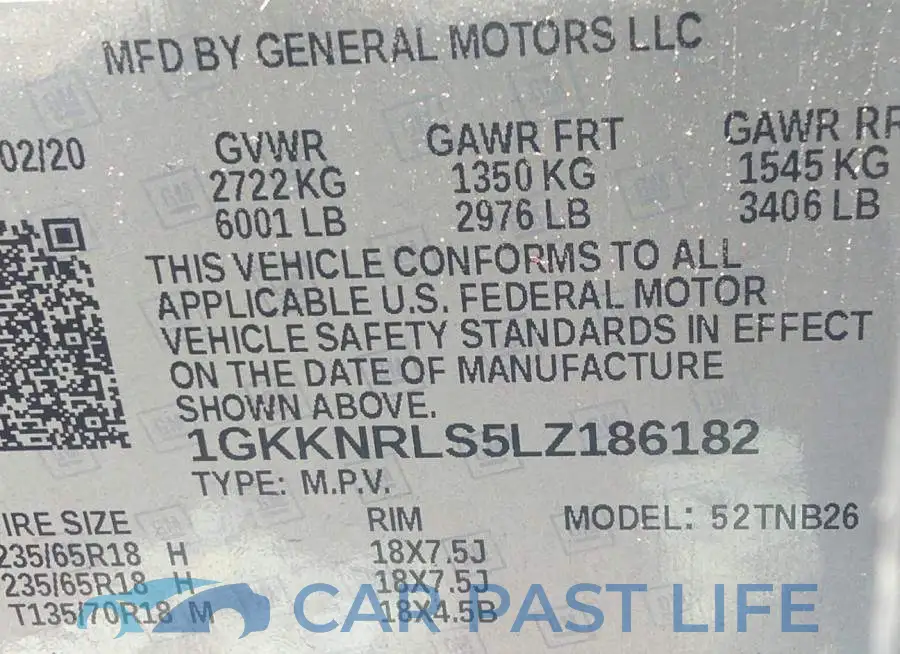 1GKKNRLS5LZ186182# 9