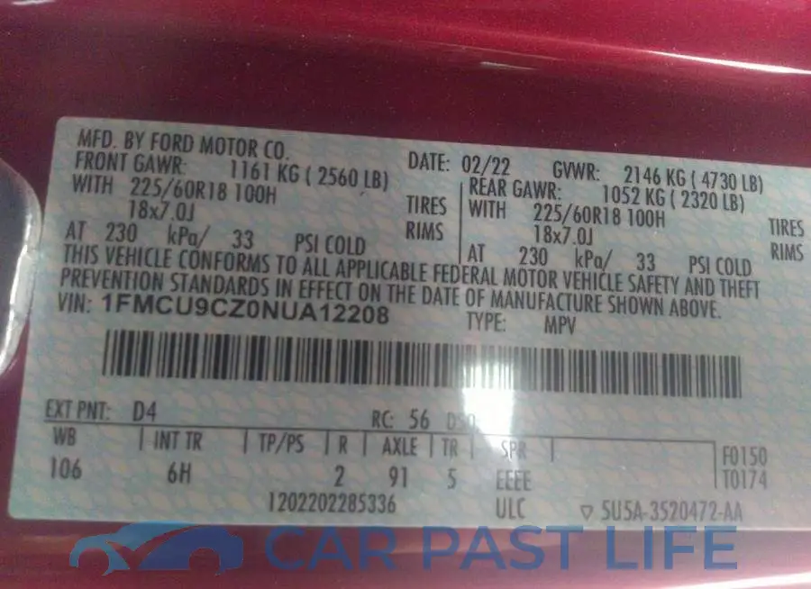 1FMCU9CZ0NUA12208# 9