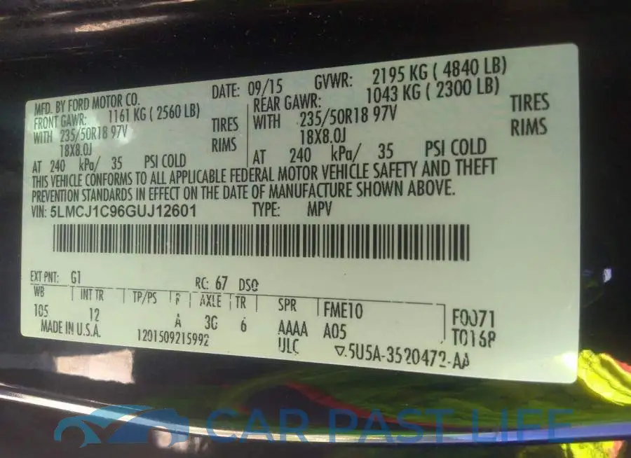 5LMCJ1C96GUJ12601# 9