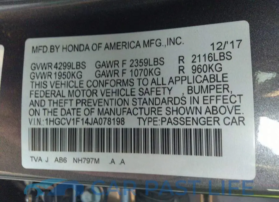 1HGCV1F14JA078198# 9
