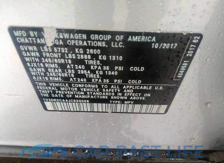 1V2DR2CA4JC533006# 9