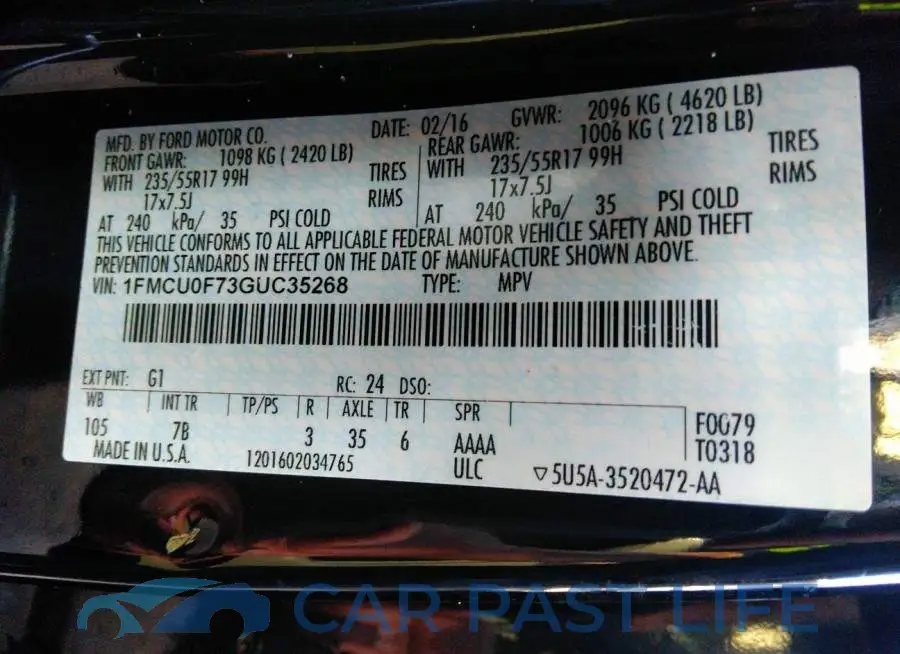 1FMCU0F73GUC35268# 9