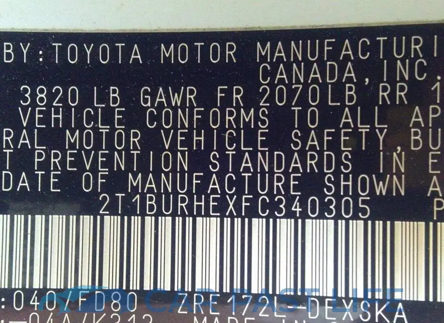 2T1BURHEXFC340305# 9