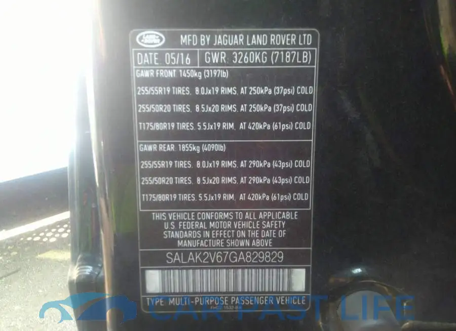 SALAK2V67GA829829# 9
