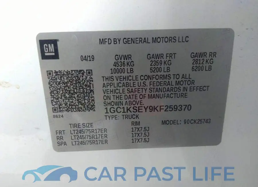 1GC1KSEY9KF259370# 9