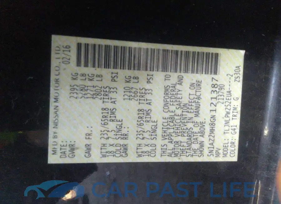 5N1AZ2MH8GN121387# 9