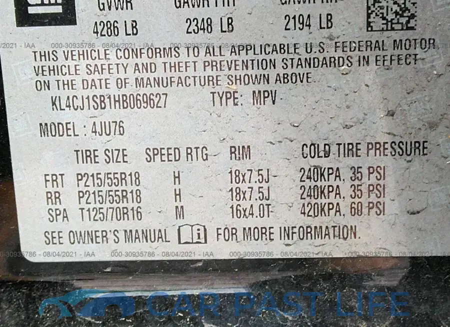 KL4CJ1SB1HB069627# 9