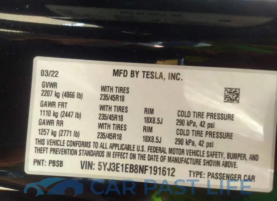 5YJ3E1EB8NF191612# 9