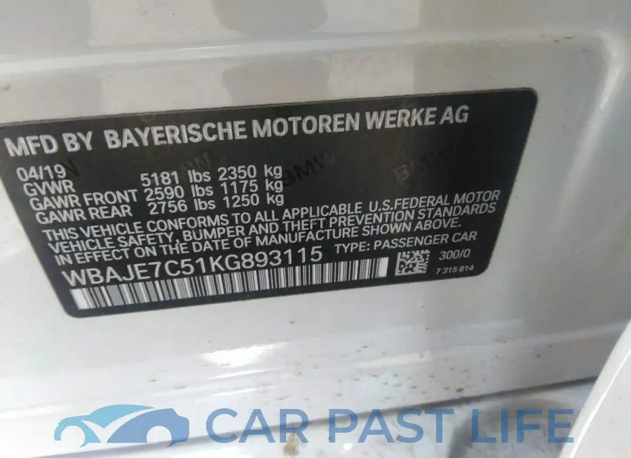 WBAJE7C51KG893115# 9