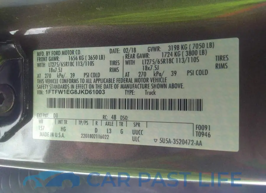 1FTFW1EG8JKD61003# 9