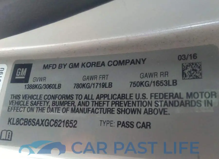 KL8CB6SAXGC621652# 9