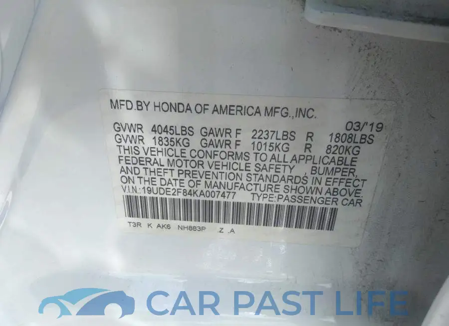 19UDE2F84KA007477# 9