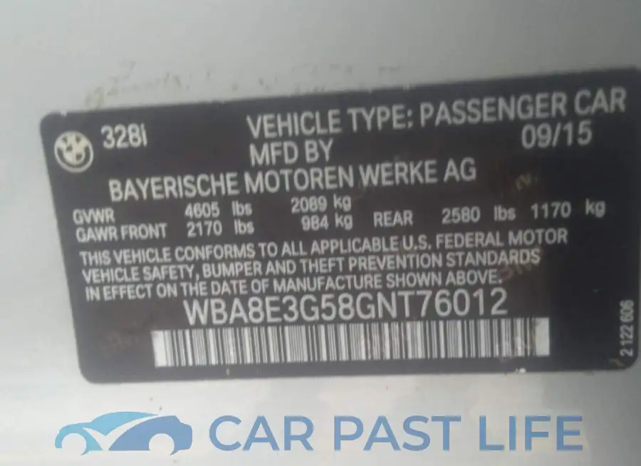 WBA8E3G58GNT76012# 9