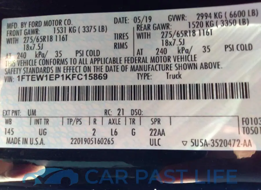 1FTEW1EP1KFC15869# 9