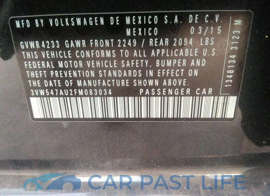 3VW547AU2FM083034# 9