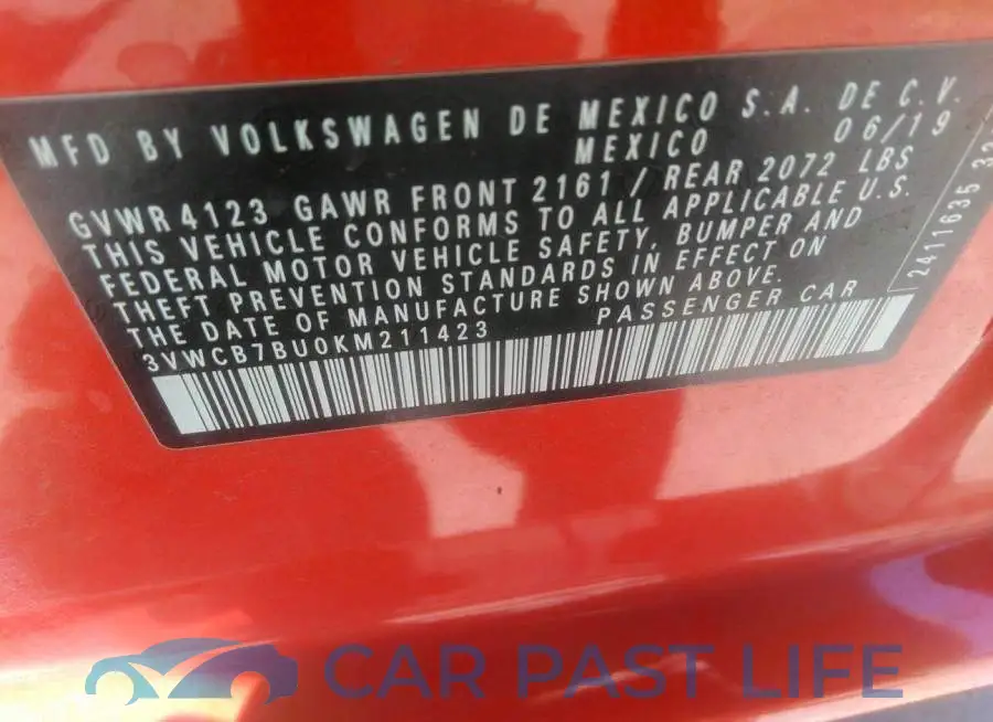 3VWCB7BU0KM211423# 9